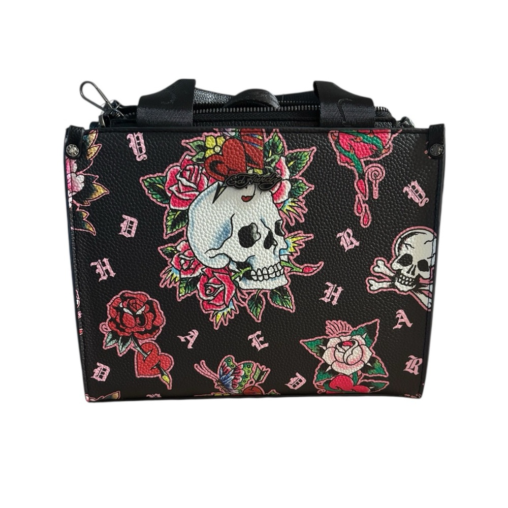 Ed Hardy Black Tote with Skull and Rose Design NWT